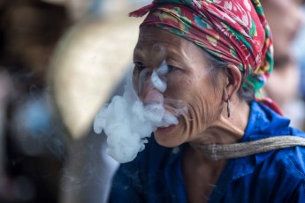 Lady smoking water pipe in Y Ty Ethnic Market