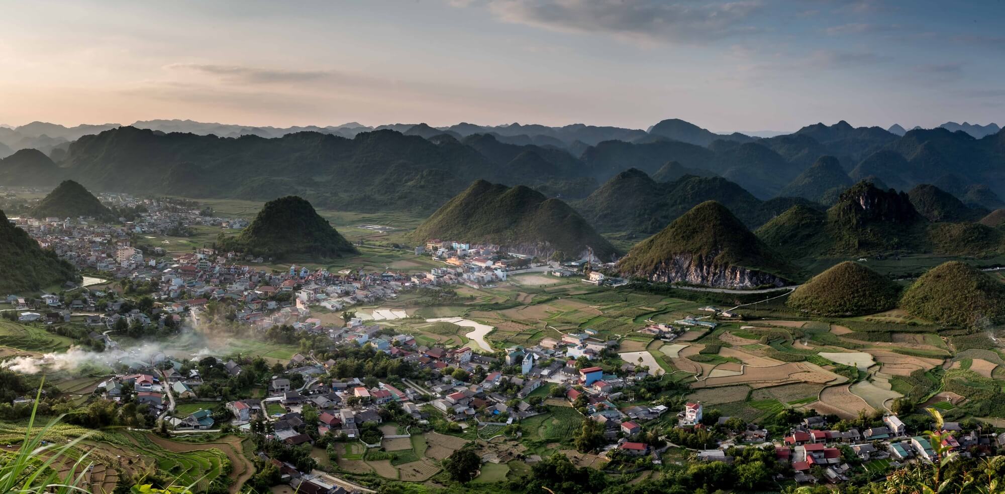 North Vietnam Quan Ba panoramic landscape at dusk